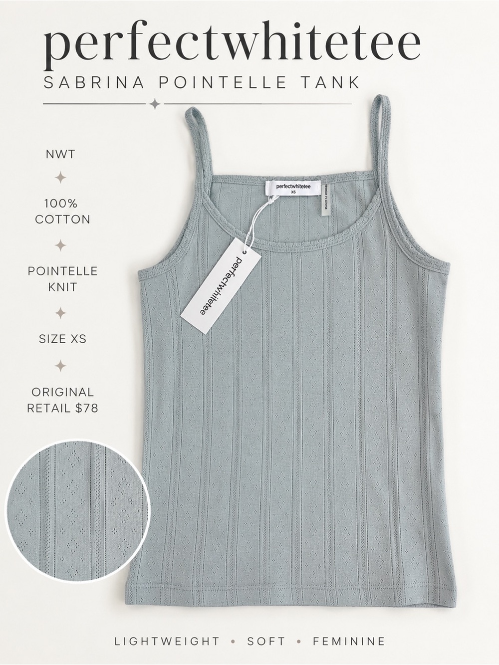 perfectwhitetee Sabrina Pointelle Tank XS NWT 🩵